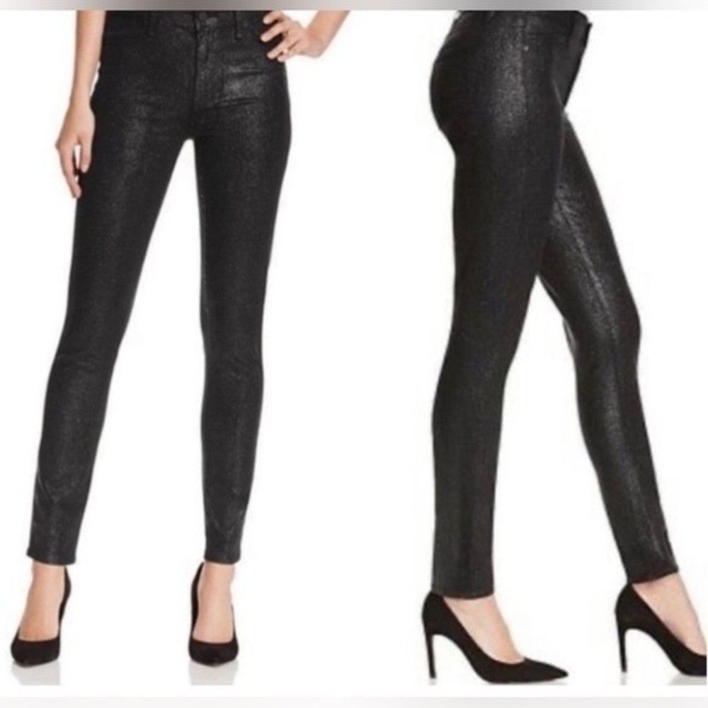 Free People Skinny Ankle Jeans | Black All Over Sparkle Glitter Stunning Sz 31